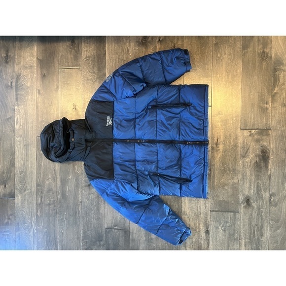 Mens Black & Night Blue Hooded Puffer Coat XL